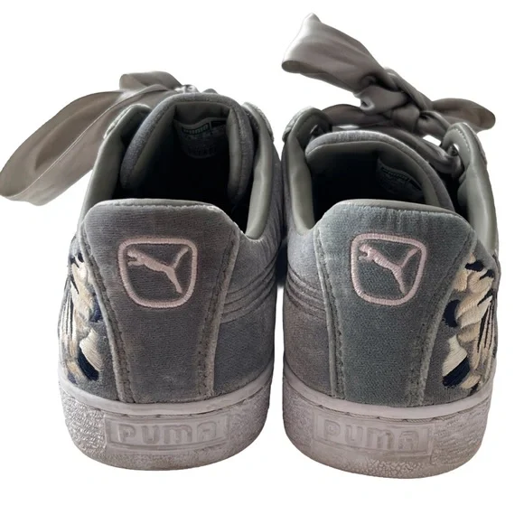 PUMA Embroidered Sneakers “Basket Heart Hyper” Ribbon Laces Women’s Size 9 - Picture 12 of 16
